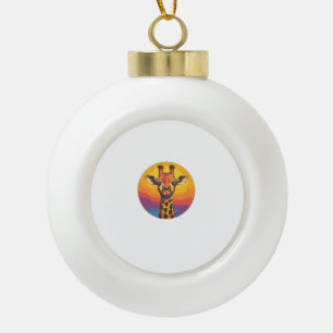 Giraffe Sunset Colourful Wildlife Illustration Ceramic Ball Christmas Ornament