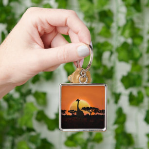 Giraffe Sunset Keychain African Safari Wildlife