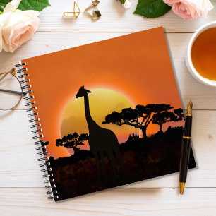 Giraffe Sunset Notebook   African Safari Wildlife