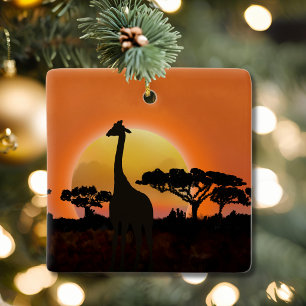 Giraffe Sunset Ornament African Safari Wildlife