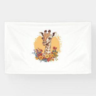 Giraffe Surrounded By Colourful Flowers Banner