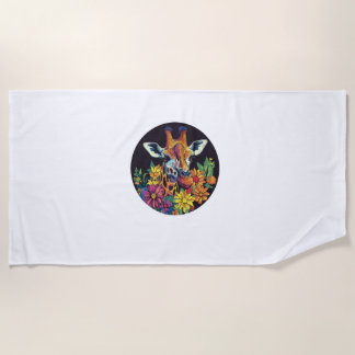Giraffe Surrounded By Vibrant Flowers  _1 Beach Towel