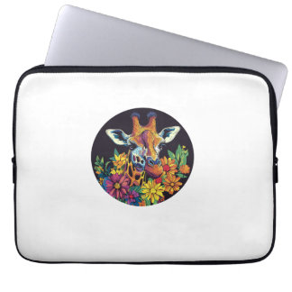 Giraffe Surrounded By Vibrant Flowers  _1 Laptop Sleeve