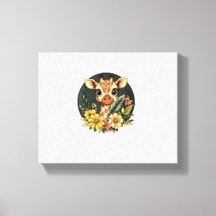 Giraffe Surrounded By Vibrant Flowers Canvas Print
