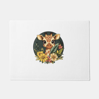 Giraffe Surrounded By Vibrant Flowers   Doormat