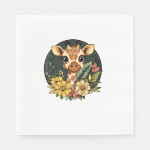Giraffe Surrounded By Vibrant Flowers Napkin
