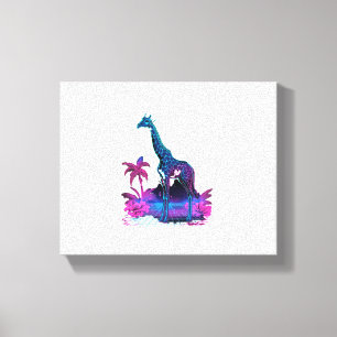 Giraffe Synthwave Vaporwave Art Canvas Print
