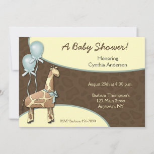 Giraffe Teal Baby Shower Invitation