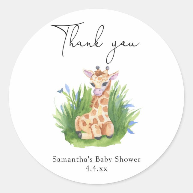 Giraffe - thank you baby shower classic round sticker (Front)