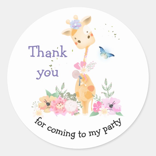 Giraffe Thank you for Coming to My Party Classic Round Sticker (Front)