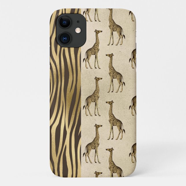 Giraffe & Tiger Print Gold Brown Pretty Chic Case-Mate iPhone Case (Back)