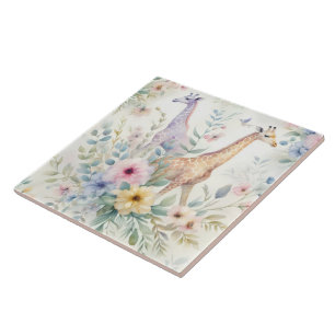 Giraffe Tile Design With Floral Accents