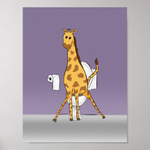 Giraffe Toilet Bathroom Wall Art Print