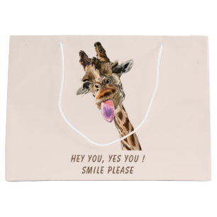 Giraffe Tongue Out and Playful Wink - Custom Text Large Gift Bag