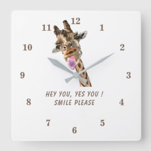 Giraffe Tongue Out and Playful Wink - Custom Text  Square Wall Clock