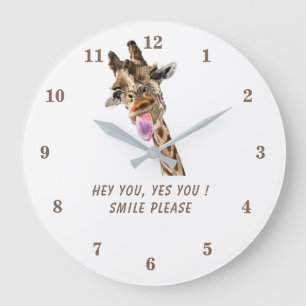 Giraffe Tongue Out and Playful Wink - Your Text Large Clock