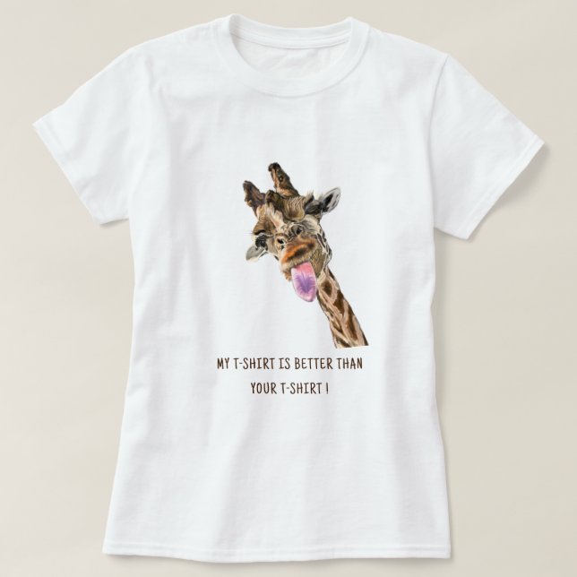 Giraffe Tongue Out Funny T-Shirt - Custom Text (Design Front)