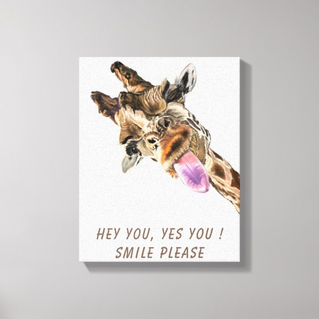 Giraffe Tongue Out Playful Canvas Print Smile  (Front)