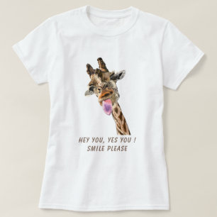Giraffe Tongue Out Playful Wink Funny T-Shirt