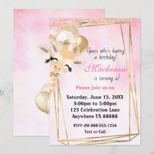Giraffe Tout âge Anniversaire Invitation