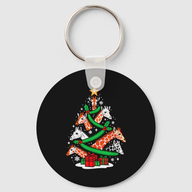 Giraffe Tree Christmas Giraffe Lover Xmas Squad Me Keychain (Front)
