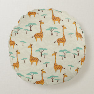 Giraffe tree vintage pattern. round pillow