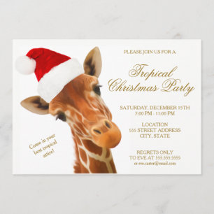 Giraffe Tropical Christmas Party   Invitation Card