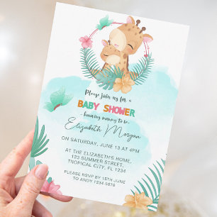 Giraffe Tropical Forest Blue Theme Invitation