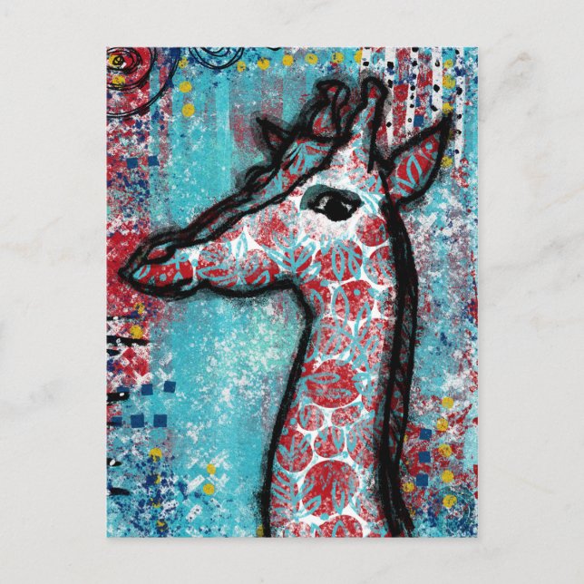 Giraffe - Turquoise Red Postcard (Front)