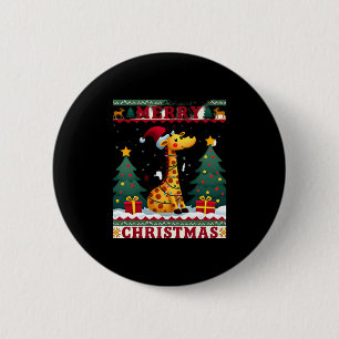 Giraffe Ugly Christmas Sweaters Funny Santa Hat Li 2 Inch Round Button
