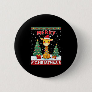 Giraffe Ugly Christmas Sweaters Funny Santa Hat Li 2 Inch Round Button