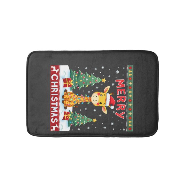 Giraffe Ugly Christmas Sweaters Funny Santa Hat Li Bath Mat (Front)