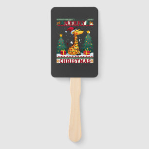 Giraffe Ugly Christmas Sweaters Funny Santa Hat Li Hand Fan