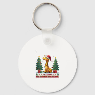 Giraffe Ugly Christmas Sweaters Funny Santa Hat Li Keychain