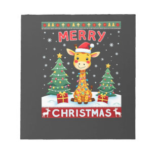 Giraffe Ugly Christmas Sweaters Funny Santa Hat Li Notepad