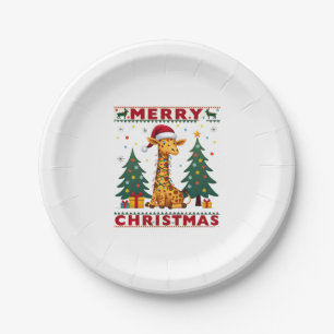 Giraffe Ugly Christmas Sweaters Funny Santa Hat Li Paper Plate