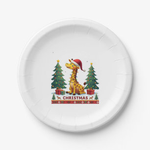 Giraffe Ugly Christmas Sweaters Funny Santa Hat Li Paper Plate