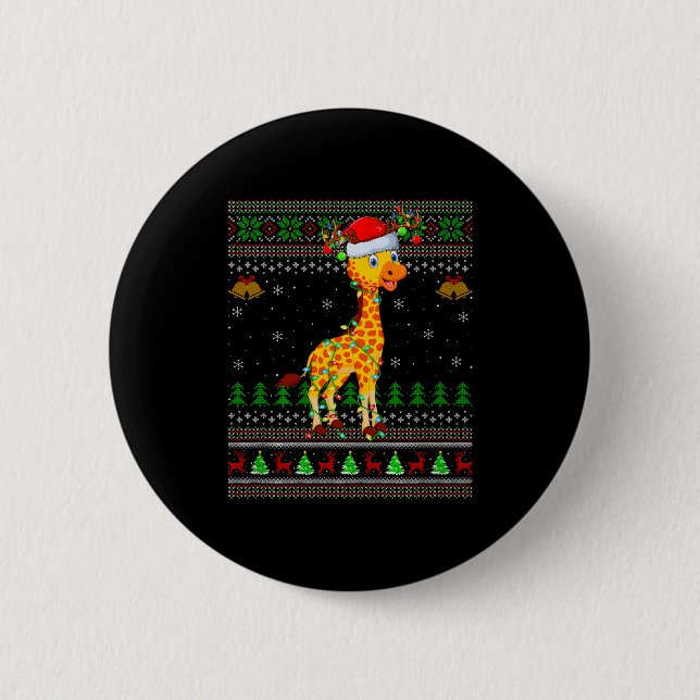 Giraffe Ugly Christmas Sweaters Holiday Santa Cute 2 Inch Round Button (Front)