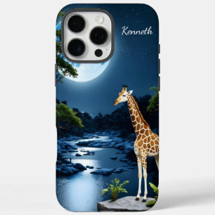 Giraffe Under a Full Moon iPhone 16 Pro Max Case