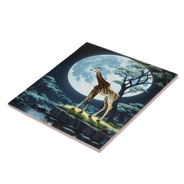 Giraffe Under Full Moon by Tranquil Water Tile (Side)