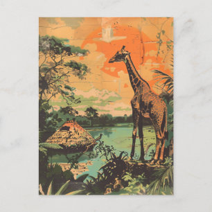 Giraffe vintage postcard
