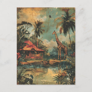 Giraffe vintage  postcard