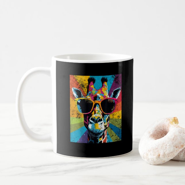 Giraffe Vintage Sunglasses Funny African Animal  Coffee Mug (With Donut)