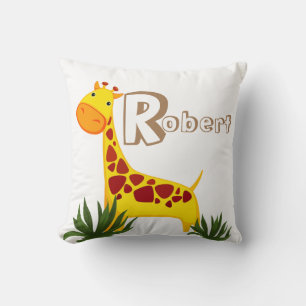 Giraffe Walking in Grass Custom Name Throw Pillow