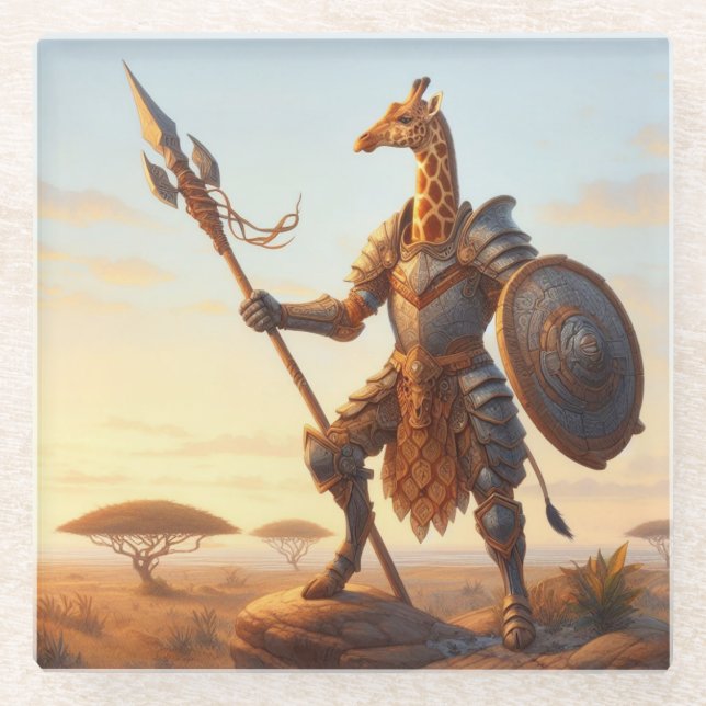Giraffe warrior glass coaster (Front)