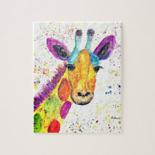 Giraffe watercolor animal Safari kids humour zoo Jigsaw Puzzle