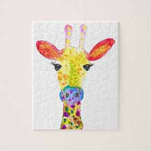 Giraffe watercolor animal Safari kids humour zoo Jigsaw Puzzle