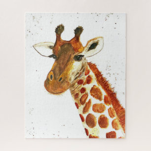 Giraffe watercolor animals Safari African Jungle J Jigsaw Puzzle