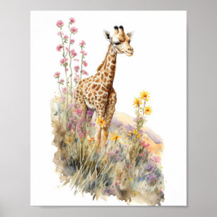 Giraffe Watercolor Painting  Poster