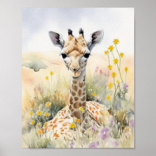 Giraffe Watercolor Painting  Poster